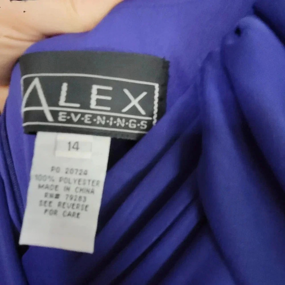 Alex Evenings Indigo Cold Shoulder Beaded A-line Dress Sz 14 - Picture 4 of 8